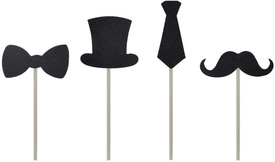 Cupcake Toppers Mini Black Bowtie Mustache Hat Neckcloth Adult Ceremony Birthday Celebration Decorations DIY Home Baby Shower Theme Party Food Fruit Cake Picks for Decor(24PCS)