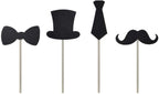 Cupcake Toppers Mini Black Bowtie Mustache Hat Neckcloth Adult Ceremony Birthday Celebration Decorations DIY Home Baby Shower Theme Party Food Fruit Cake Picks for Decor(24PCS)