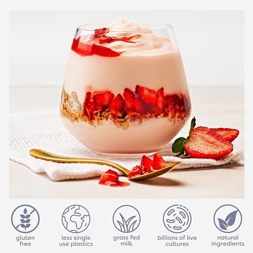 EasiYo Greek Style Strawberry Flavored Yogurt Base (6-pack, 42 Servings) with Live Cultures | Easy & Fresh Homemade Yogurt | Use with EasiYo Maker | New Zealand Milk from Grass Fed Cows
