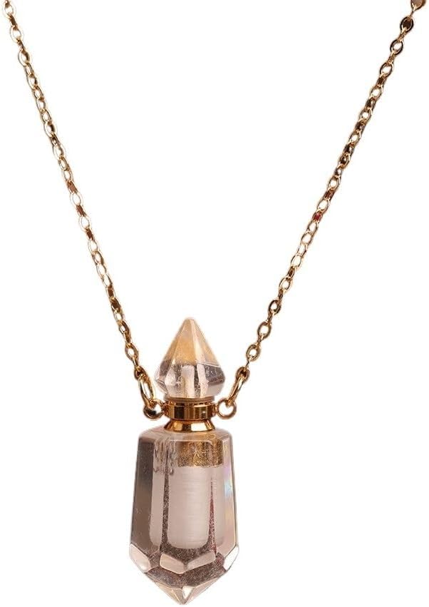 Natural Gems Stone Faceted Prism Perfume Bottle Pendants Necklace