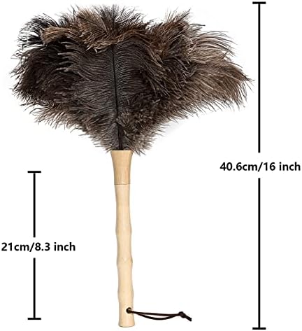 Ostrich Feather Duster 16 inch Fluffy Natural Genuine Ostrich Feathers with Wooden Handle and Eco-Friendly Reusable Handheld Ostrich Feather Duster for Cleaning Supplies(5PCS)