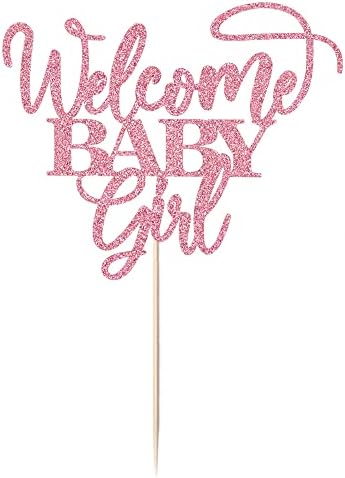 Kaoenla Welcome Baby Girl Cake Toppers - Baby Shower, Baby Shower, Newborn Gender Show Girl Happy Birthday Party Decoration (Pink)