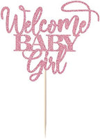 Kaoenla Welcome Baby Girl Cake Toppers - Baby Shower, Baby Shower, Newborn Gender Show Girl Happy Birthday Party Decoration (Pink)