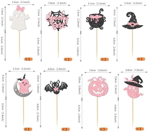 Rsstarxi 24 Pack Halloween Spooky One Cupcake Toppers Glitter Pumpkin Bat Spider Ghost Pink Girl First Birthday Cupcake Picks Decoration for Halloween Baby Shower 1st Birthday Party Cake Decorations