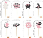 Rsstarxi 24 Pack Halloween Spooky One Cupcake Toppers Glitter Pumpkin Bat Spider Ghost Pink Girl First Birthday Cupcake Picks Decoration for Halloween Baby Shower 1st Birthday Party Cake Decorations