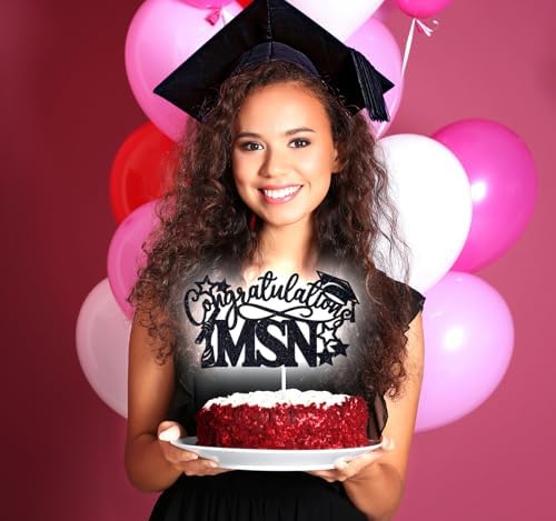 Congratulations MSN Cake Topper, Congrats Nurse Grad, So Proud of You, Class of 2026 Master of Science in Nursing Graduation Party Decoration Supplies, Black Glitter