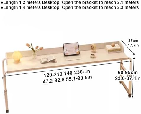 Adjustable Overbed Table, Over The Bed Table with Wheels, King Size Bed Table, Rolling Tray Table for Laptop and Writing, White Wood color