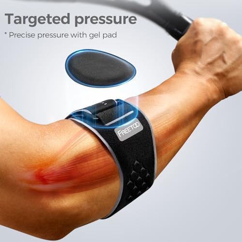 FREETOO Elbow brace for Tendonitis and Tennis Elbow for Women Men, Adjustable Golfers Elbow Brace for Men for Pain, Counterforce Brace for Epicondylitis, Tennis Elbow Strap with Gel Pad Grey L/XL