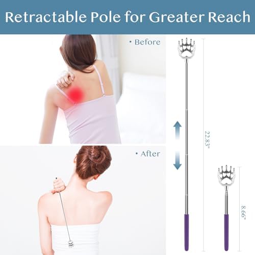 (4-Pack) Extendable Back Scratchers - Metal Claws with Telescopic Rubber Handles - Stocking Stuffers for Men, Women, Kids - Christmas Gift