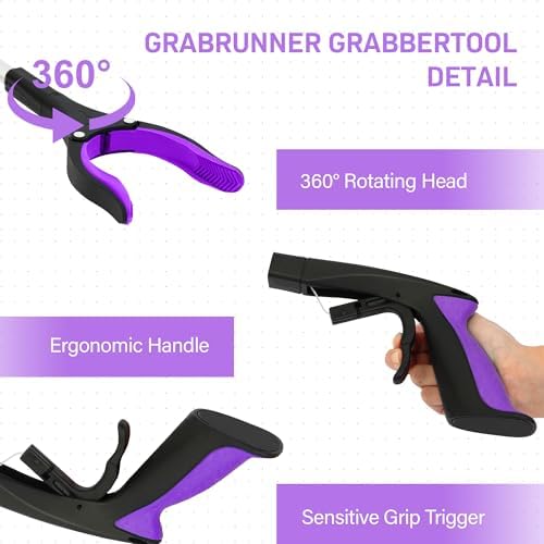 2 Pack 32 inch GrabRunner Heavy Duty(up to 10 lbs) Reacher Grabber Tool with Strong Magnetic (New Purple)