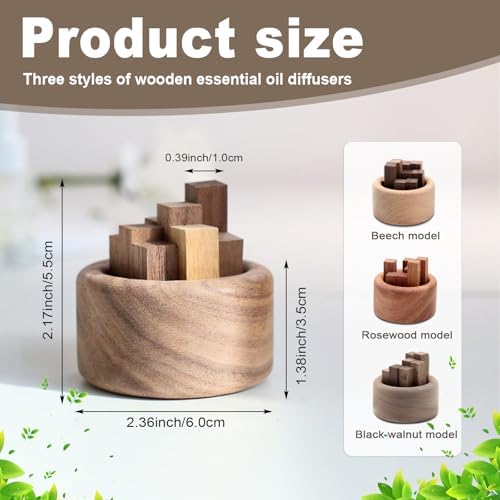 3 Pieces Wood Diffuser for Essential Oils, Aromatherapy Diffuser Black Walnut Wood for Home Office Bedroom Car