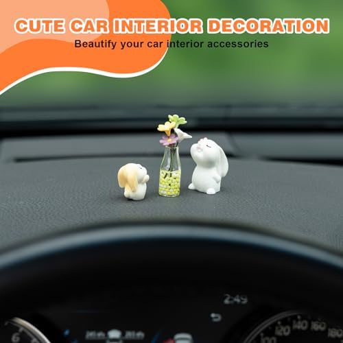 Rislobx Bunny Car Dashboard Decoration with Daisy Flower Vase Rear View Mirror Ornament, 3PCS Cute Bunny Car Accessories for Women
