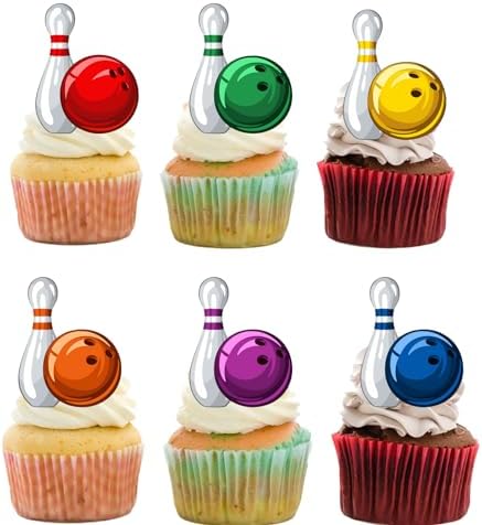 18pcs Bowling Cupcake Toppers for Boys Girls Adults Happy Birthday Bowling Party Decorations Supplies Sport Ball Bowling Cake Decorations