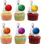 18pcs Bowling Cupcake Toppers for Boys Girls Adults Happy Birthday Bowling Party Decorations Supplies Sport Ball Bowling Cake Decorations
