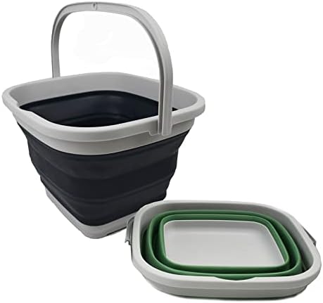 SAMMART 10L (2.6 Gallon) Collapsible Rectangular Handy Basket/Bucket (Slate Grey + Dark Sea Green (Set of 2))