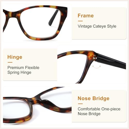 Madison Avenue 2 Pack Cateye Blue Light Blocking Reading Glasses for Women Spring Hinge, Vintage Computer Readers Eyeglasses