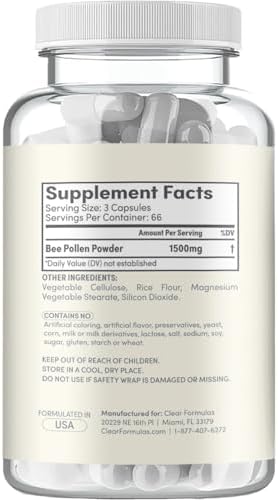 High Strength Bee Pollen Supplement - Natural Superfood Bee Pollen Capsules with Rich Nutrient Profile with Vitamins Minerals and Antioxidants - 1500mg Serving - Made in The US (200 Capsules)