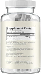 High Strength Bee Pollen Supplement - Natural Superfood Bee Pollen Capsules with Rich Nutrient Profile with Vitamins Minerals and Antioxidants - 1500mg Serving - Made in The US (200 Capsules)
