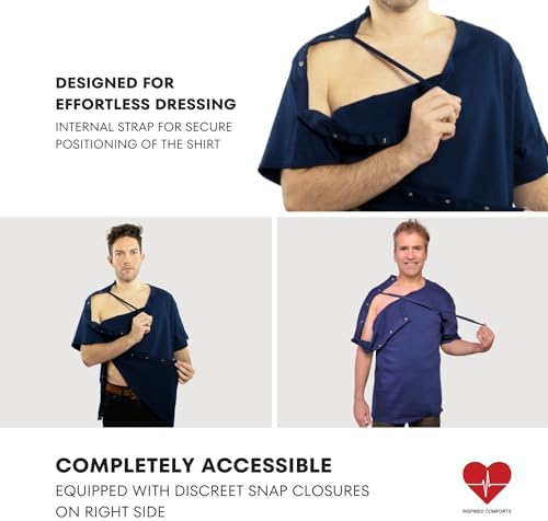 Inspired Comforts Unisex Right Shoulder & Side Access Post Surgery & Rehab Snap Shirt