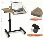 Overbed Table with Wheels Adjustable Height Side Table Rolling Hospital Beside Desk Laptop Stand for Couch Tray Table Over Bed Sofa Table Computer Workstations-Coffee