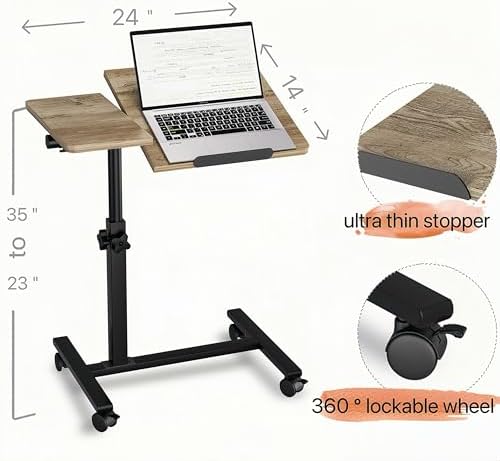 Overbed Table with Wheels Adjustable Height Side Table Rolling Hospital Beside Desk Laptop Stand for Couch Tray Table Over Bed Sofa Table Computer Workstations-Coffee