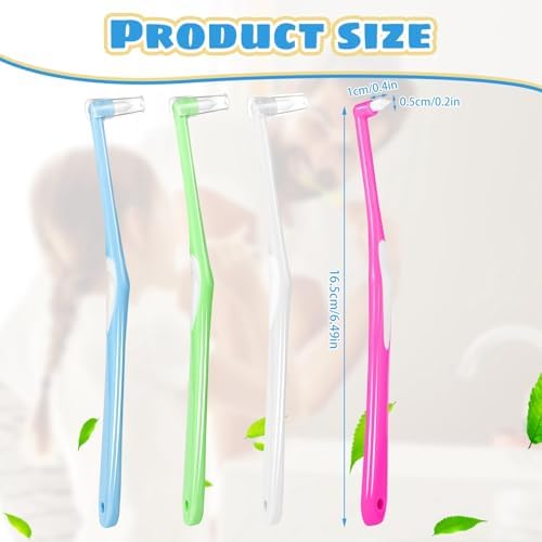 8 Pieces End Tuft Toothbrush with Cover, Soft Interdental Brushes Tapered Brush Braces Toothbrush for Orthodontic Braces Detail Cleaning(Blue/Green/Rose Red/White)