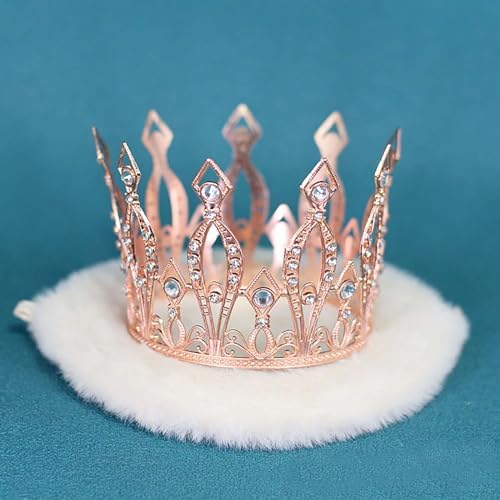 Crown Cake Topper Rhinestone Crystal Handmade Tiara Cake Decoration for Baby Shower Birthday Wedding Party Favors (Rose Gold)