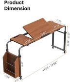 Laptop Desk for Bed,6-Angle Adjustable Overbed Table with Wheels,Adjustable Height and Length Bed Table for Laptop with Side Bookshelf,Standing Desk,Over Bed Desk for Working Hospital Home (Oaken)