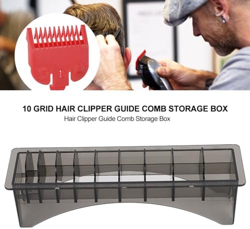 Rectangular Plastic Comb Storage Box, Clipper Guard Holder 10 Grid Base Electric Hair Limit Comb Organizer Storage Case Plastic Comb Case Styling Tool Supplies for Barbershop