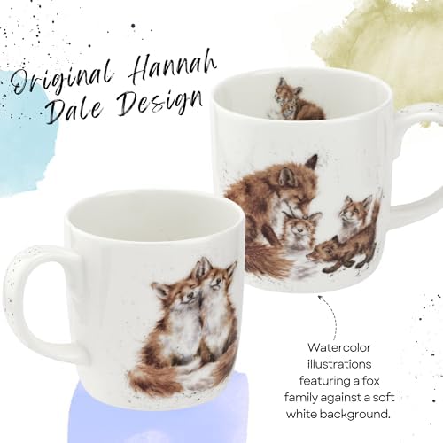 Royal Worcester Wrendale Designs Bedtime Kisses Mug | 14 Ounce Large Coffee Mug with Fox Design | Made from Fine Bone China | Microwave and Dishwasher Safe