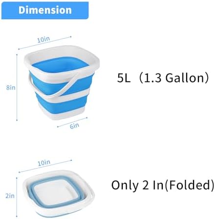 2 Pack Collapsible Buckets 5L 1.3Gallon Small Cleaning Bucket for Household Portable Plastic Bucket Outdoor Car Washing Tub Foldable Camping Beach Sand Water Pot Pail Space Saving Square Grey and Blue
