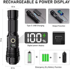 Flashlights High Lumens Rechargeable, 100,000LM LED Super Bright Flash Light, Zoomable Linternas with LCD Digital Display, 5 Mode, Waterproof, Powerful Tactical Flashlight for Emergencies Camping Gift
