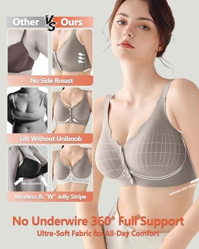 Jelly Front Closure Bras for Women Wireless Padded Post Surgery Bra No Underwire Seamless Full Coverage Comfortable