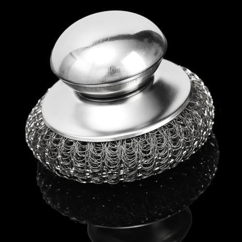 2Pcs Stainless Steel Kitchen Pot Brush with Short Handle Wire Ball Cleaning Tools Home Kitchen Dish Washing Accessories,8.5 * 6.5cm