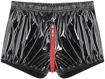 Freebily Men's Wet Look Latex PVC Leather Shorts Swimsuits Bulge Pouch Boxer Brief Club Hot Pants