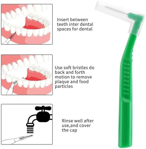 Thinp 25 Pcs Interdental Brushes,L-Shaped Interdental Brushes Angled Interdental Brushes Between Teeth and Gums Soft Bristled Interdental Brushes for Teeth Cleaning Plaque Removal(Green 0.8mm)