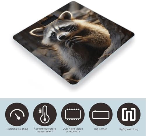 Cute Raccoon Scale for Body Weight Highly Accurate Digital Bathroom Body Scale Bright LCD Display & Large Clear Numbers Tempered Glass Safe Rounded Corners for Home Use