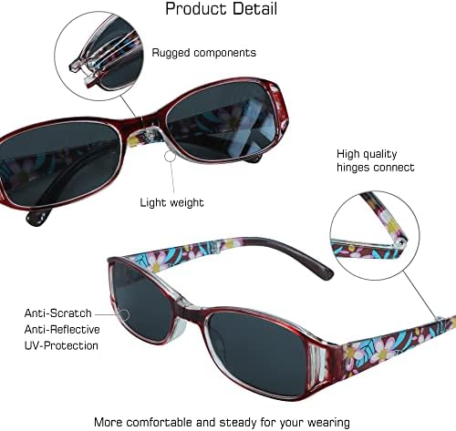 VisionGlobal 3 Pairs Reading Glasses/Sunglasses Foldable with Blue Light Blocking lens Compact Folding Glasses for Women (Red, +1.00 Magnification)
