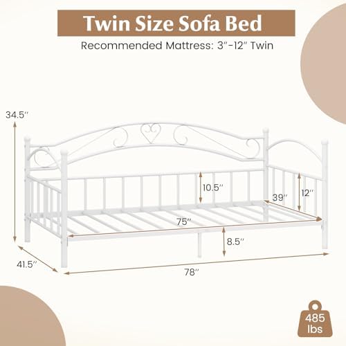 Giantex Metal Twin Daybed, Modern Sofa Day Bed with Stylish Headboard & 12 Metal Slats Support for Living Room, Bedroom, Guest Room, No Box Spring Needed, White