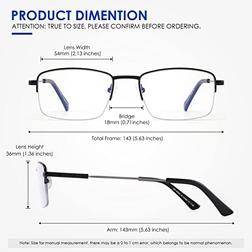 Progressive Multifocus Reading Glasses Blue Light Blocking, Multifocal Readers for Men Women Trifocal Lightweight Eyewear Half Metal Frame Titanium Alloy (3 Pack: Black+Gun+Silver, 2.50)