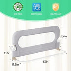 Folding Bed Rail for Toddlers,Baby Bed Rail Guard with Reinforced Anchor Safety System,Fit Bunk,Full Size,Queen,King,Twin(Grey,43"x23.6")