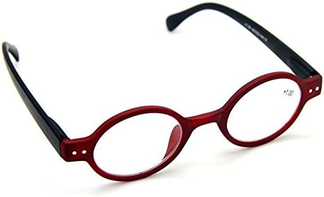 Agstum Designer Small round Oval Vintage Spring Hinge Reading Glasses Eyeglasses Readers (+2.00, Red frame with black temples)