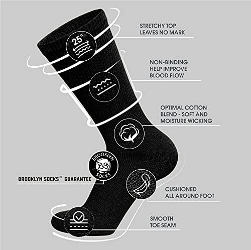 Brooklyn Socks - 6 Pairs of Cotton Diabetic Non-Binding Neuropathy Crew Socks (Black, Size 10-13)