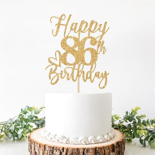 Happy 86th Birthday Cake Topper, 86th Birthday Decorations for Men/Women, Cheers to 86 Years, Hello 86, 86th Happy Birthday Party Supplies Gold Glitter