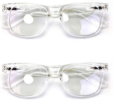 V.W.E. 2 Pairs of Comfortable Classic Retro Reading Glasses - Bifocals - Spring Hinge - Clear Transparent Frame