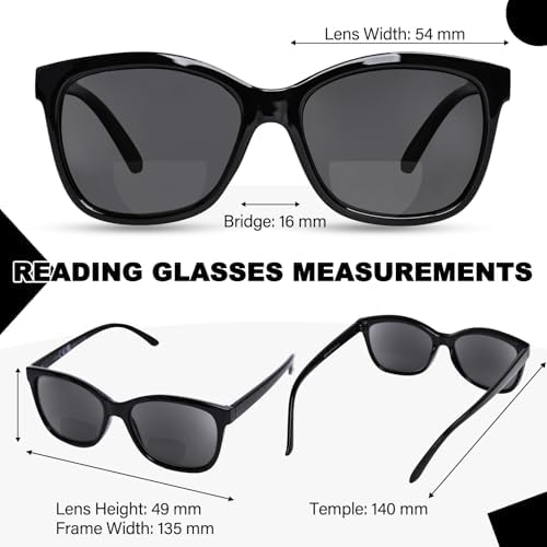Bifocal Reading Sunglasses Womens, Square Sun Readers Outdoor Reading Glasses for Women UV400 Protection/Anti Glare