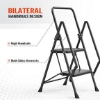 LUISLADDERS 2 Step Ladder with Handrails, Folding Step Stool with Widened Anti-Slip Pedal, 500lbs Lightweight Step Ladder 2 Step Folding, Multi-use for Home Kitchen Pantry Office, Black