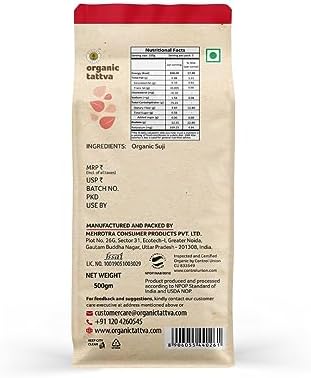 Organic Tattva Semolina Coarse Rawa Suji, 500g USDA Organic Certified