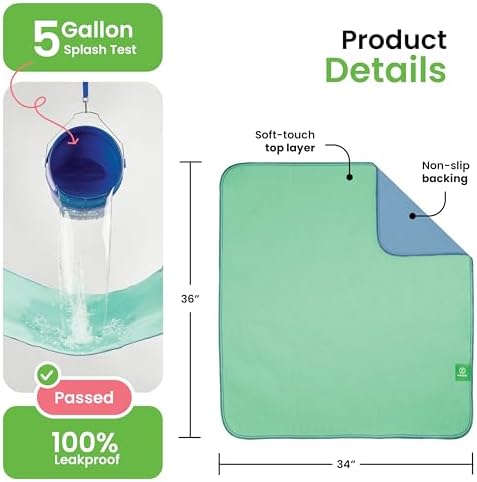 IMPROVIA® Washable Underpads, 34" x 36" (Pack of 4) - Heavy Absorbency Reusable Bedwetting Incontinence Pads for Kids, Adults, Elderly, and Pets - Waterproof Protective Pad for Bed, Couch, Sofa, Floor