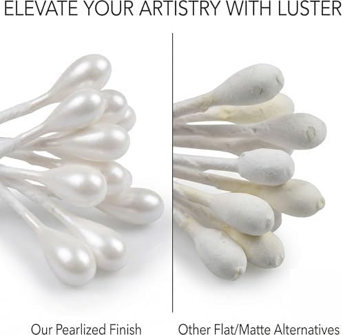 Flower Stamens for Flower Making - 400Pcs White Pearl Double Head Pistils, Artificial Pollens for DIY Crafts, Wedding Scrapbook Decoration, Handmade Flower Supplies - 2mm Pearlized Stamen